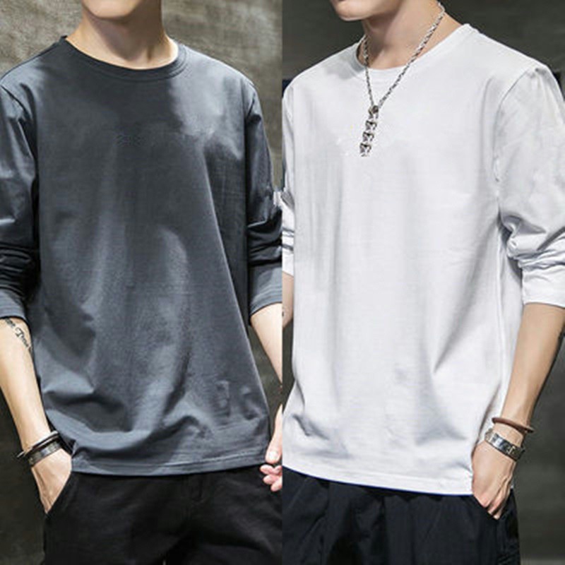Men's autumn round neck solid color tops trendy 52 01