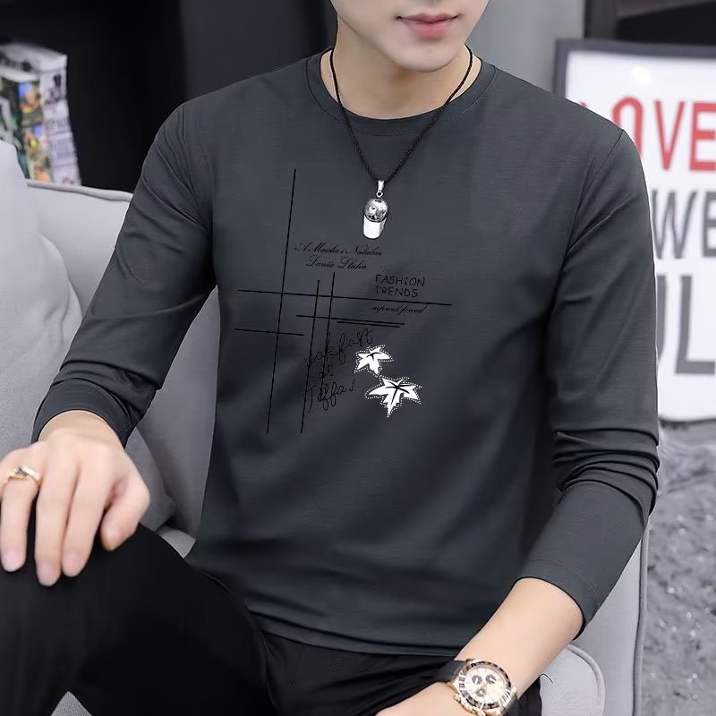 Spring and autumn men's trendy round neck tops 45 01
